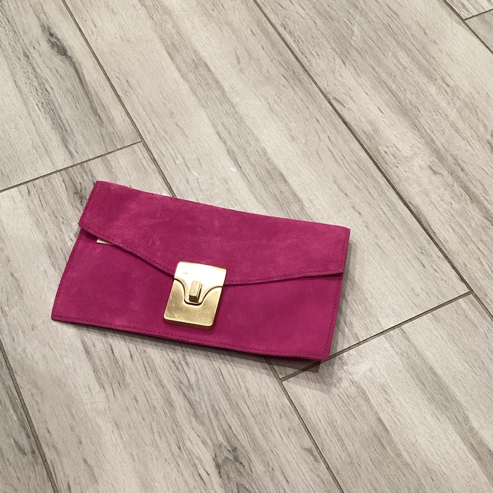 Talbots Fuchsia Suede Clutch with Gold Tone Lock